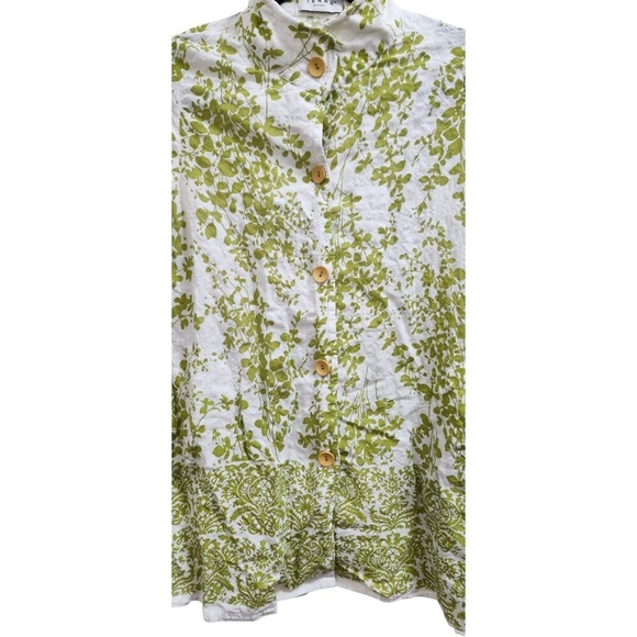 Terra SJ Apparel Green Floral Tunic Blouse Women’s S Cotton Rayon Button Front - Picture 3 of 12